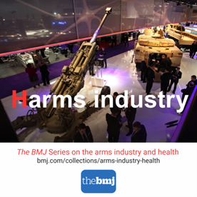 Military equipment on display at an international arms fair.